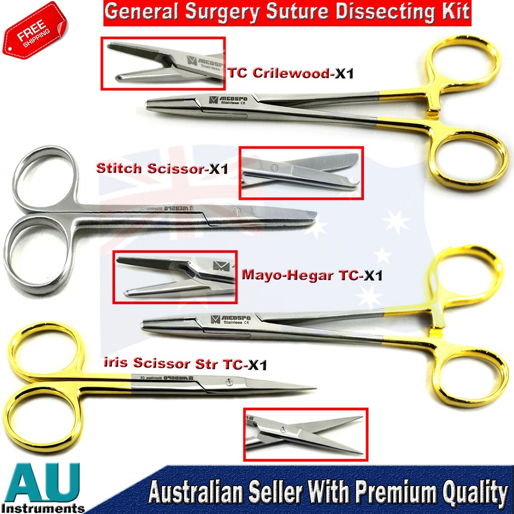 Professional General Surgery Suture Kit 4PCS Surgical Needle Holders TC Scissors