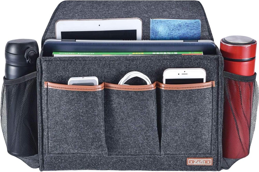 Felt Bedside Organizer for Magazines, Phone - Grey