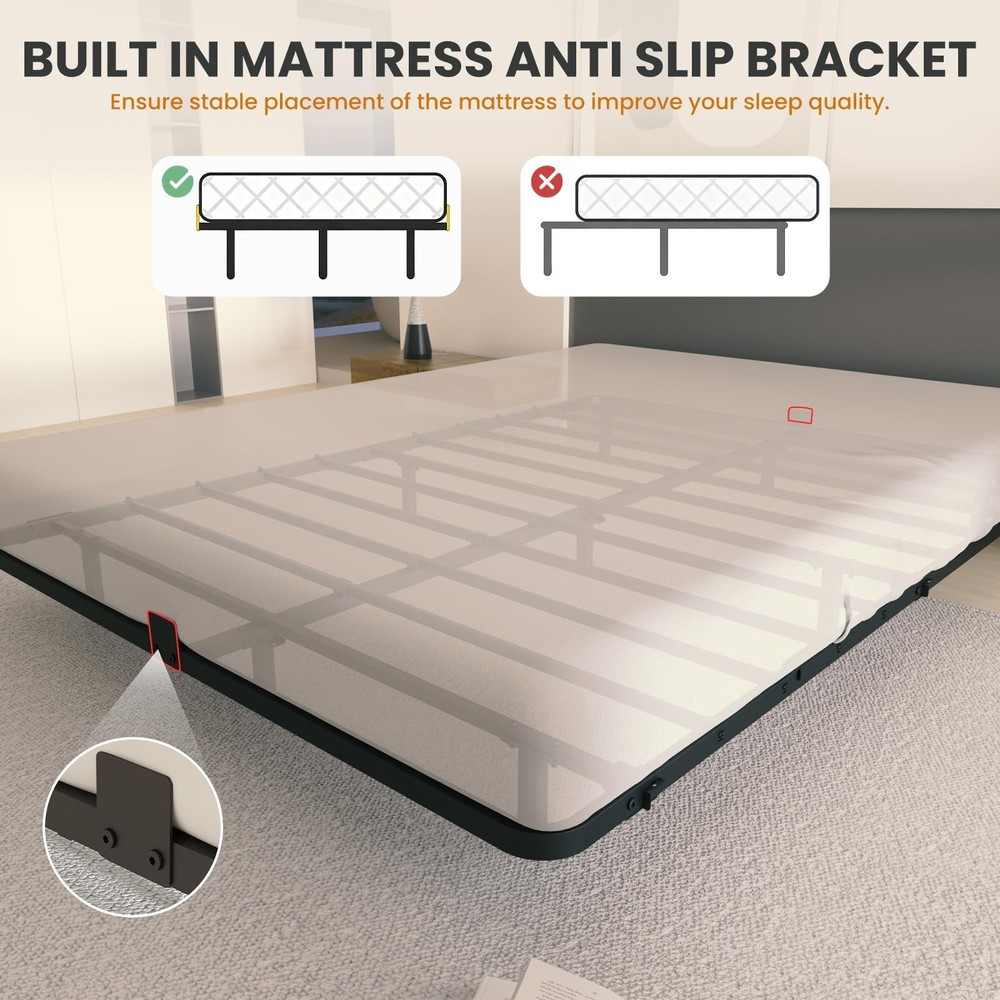 Full Size Floating Bed Frame with LED Lights, Heavy Duty Metal Platform Float...