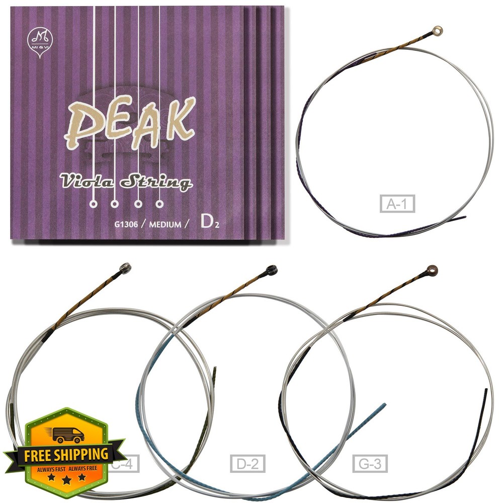 MIandVI Viola Strings PEAK Synthetic Core 15" Viola Silver