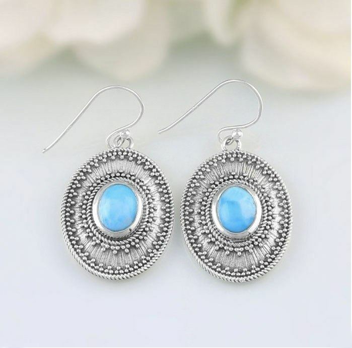 Larimar Medallion Earrings