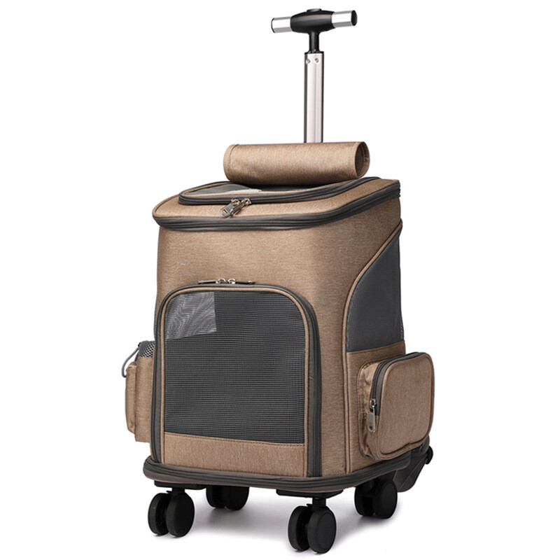 Portable Folding Trolley Pet Backpack Traveling Cat Backpack With Universal Whee