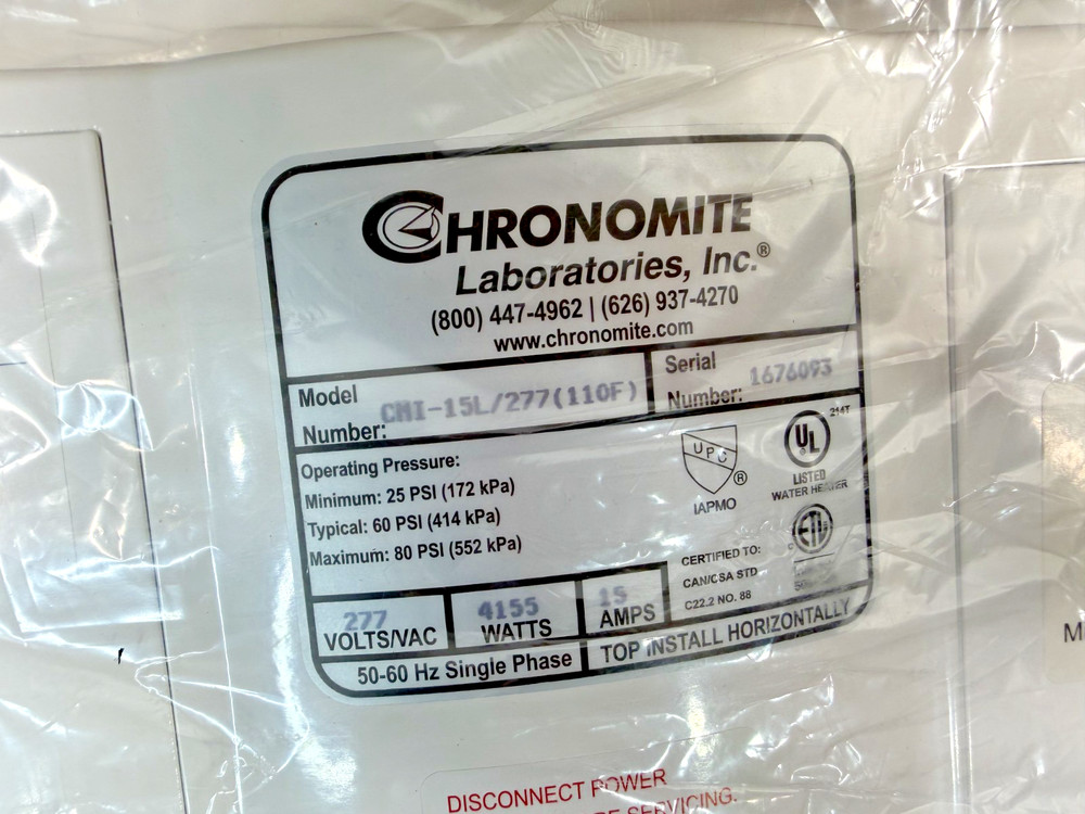 Chronomite CMI-15L/277 Instant-Flow Micro Tankless Water Heater 277V 4155W NEW