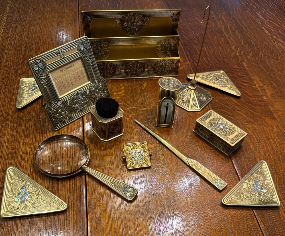 Antique Tiffany Studios Abalone Pattern 10 Piece Desk Set Collection: Perfection