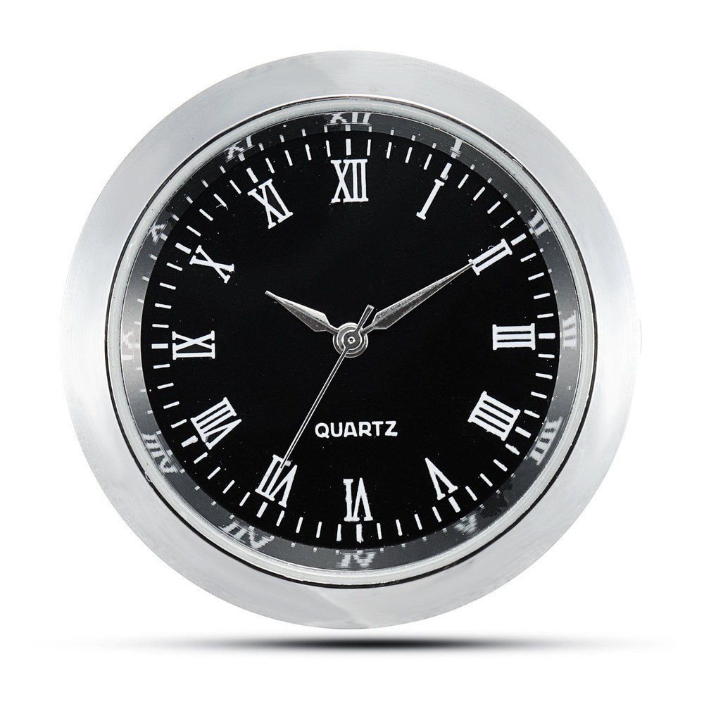 ShoppeWatch Mini Clock Insert 1 7/16" (35mm) Quartz 35mm, Silver / Black