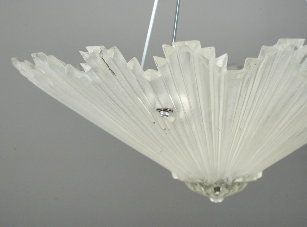 Art Deco Starburst Glass Chrome Semi Flush Mount Light