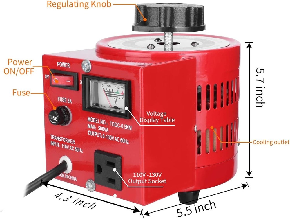 Voltage Transformer 5 Amp Auto AC Variable Voltage Regulator,500VAC Max,120VA...