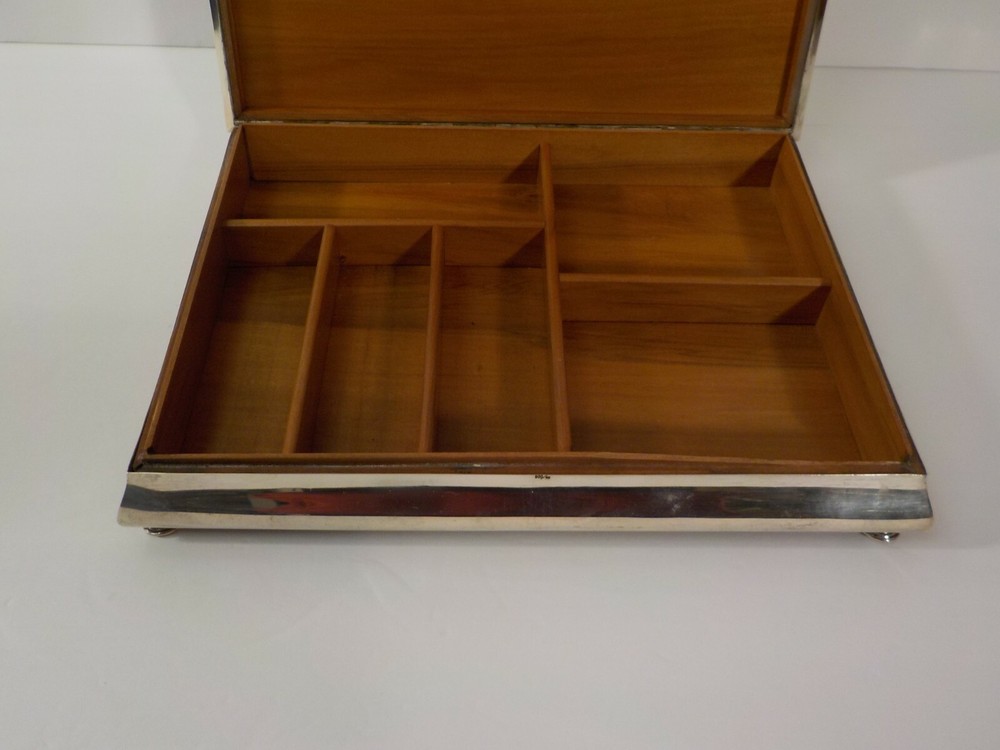 Continental 800 Silver Art Deco Table Box, Divided Wood Lined Interior