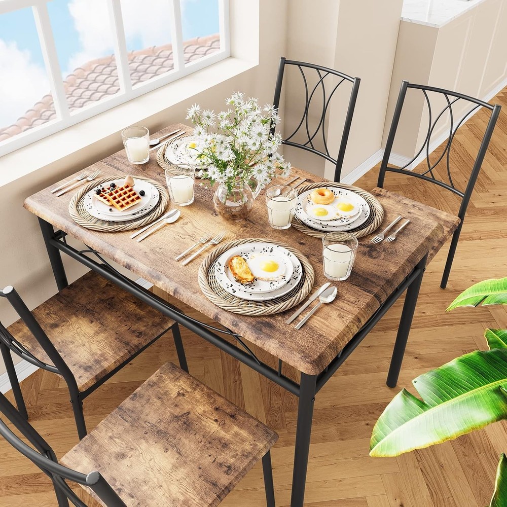 5-Piece Wood Dining Table Set 4 Rectangular Kitchen Table Set W/ 4 Chairs