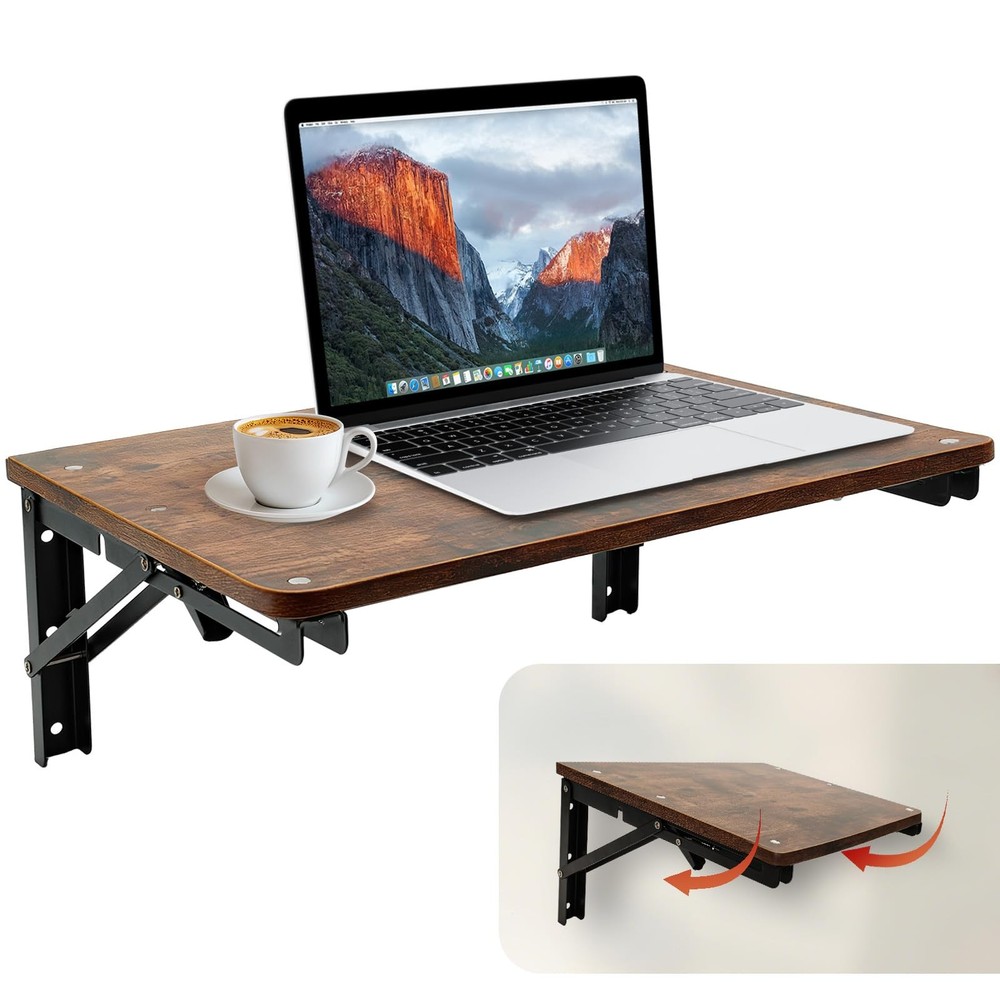 Folding Shelf Wall Mounted Small Space Rustic Wooden Table 30lbs Heavy Duty