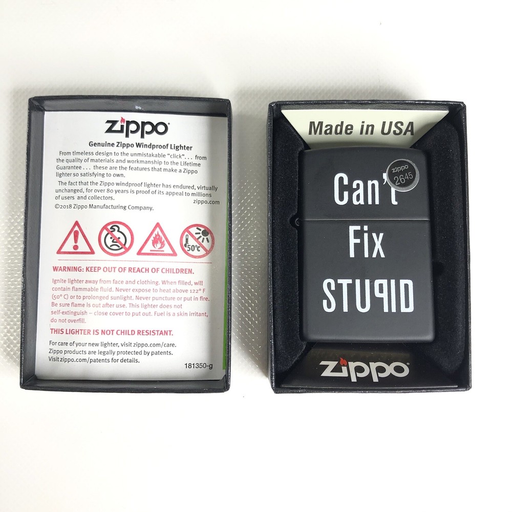Zippo Windproof Lighter Can’t Fix Stupid NEW With Original Box