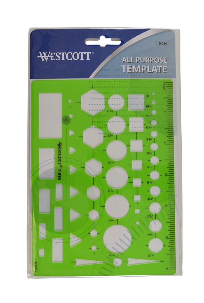 T-816 All-Purpose Technical Drawing Template, Plastic Shape Template Tool, Green
