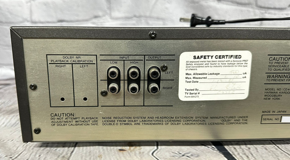 RARE 1983 HarmanKardon CD401 Ultrawideband Linear Phase 3 head Cassette DeckWork