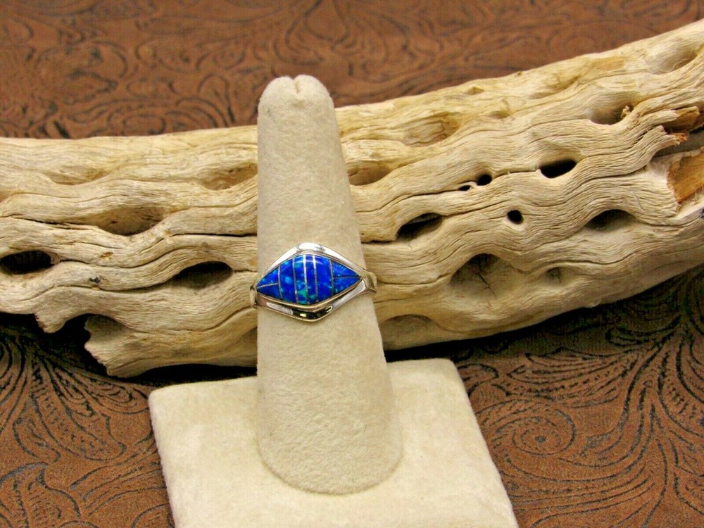 Blue Lab Opal Inlay Ring Size 8.25+