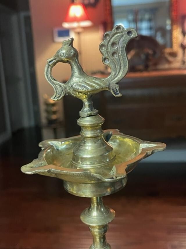 11"Brass Incense Stand with Peacock on Top