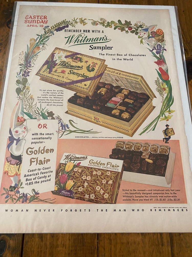 Vintage 1954 Whitman's Sampler Easter Candy ad