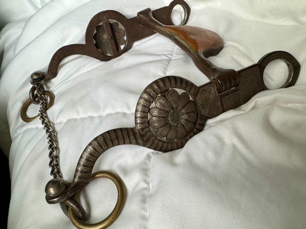Fleming Antique Silver Inlay Roller Horse Bit