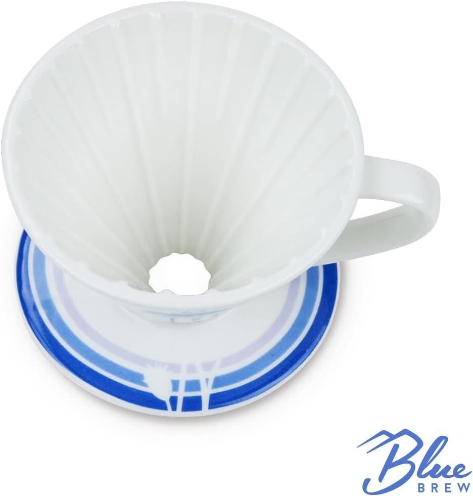 BLUE BREW Pour Over Coffee Dripper, Size 01 Ceramic Cone Coffee Maker, 2PK