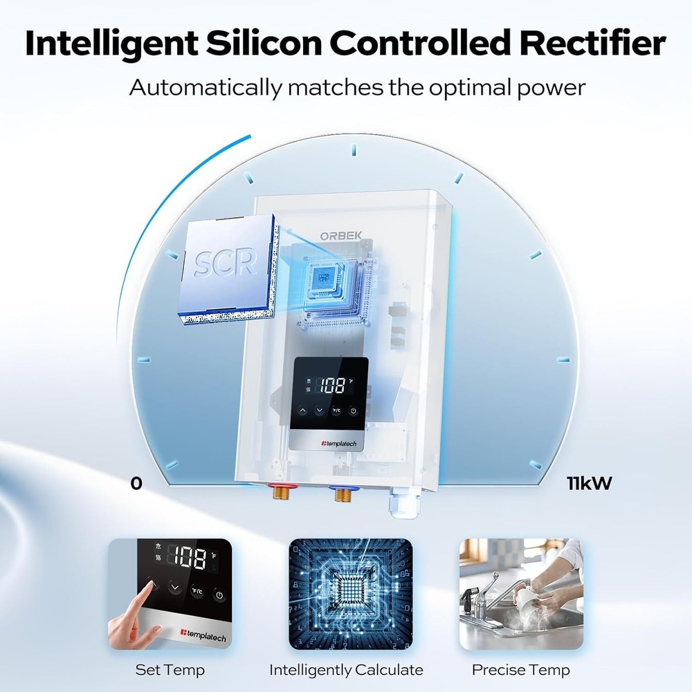 11kW 240V Tankless Water Heater Electric For Kitchen Sink Shower LED Display