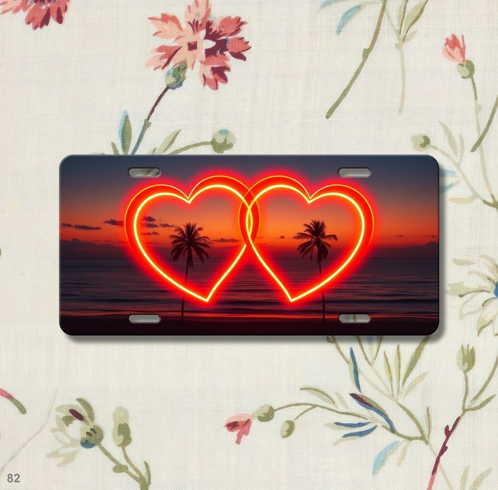 Romantic Love Hearts Artwork Custom Text License Plate Editable Anniversary Gift