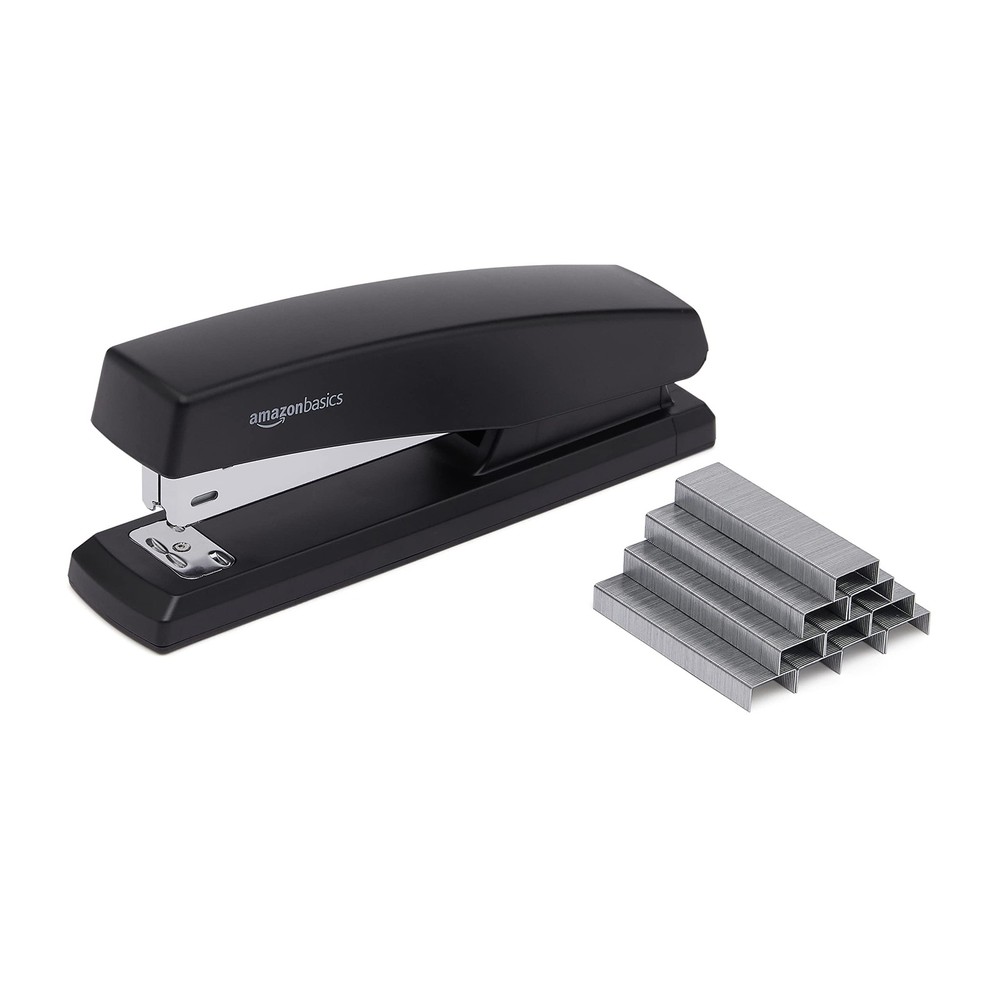 Amazon Basics Desktop Office Stapler, Lightweight, 25 Sheet 3-Pack, Black