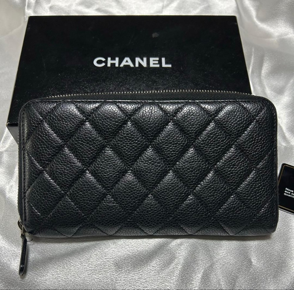 CHANEL Black Quilted Long Wallet