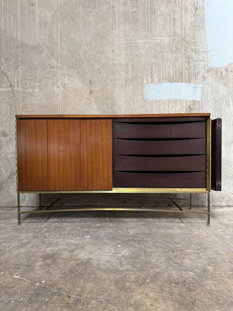 1950s Paul McCobb Irwin Collection Credenza / Server – Mahogany & Brass Base, 72
