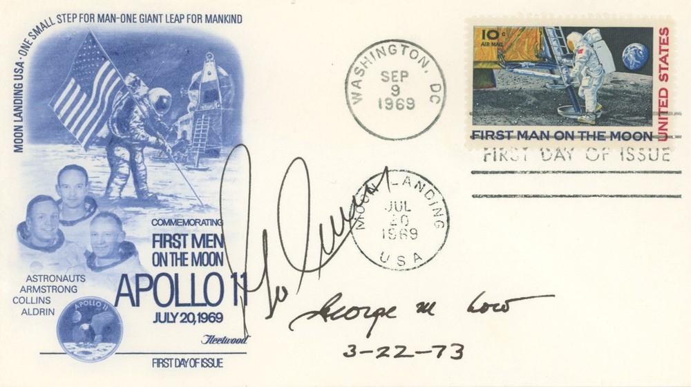 APOLLO 17 CREW MOONWALKER GENE CERNAN & NASA ADMIN GEORGE LOW SIGNED COVER