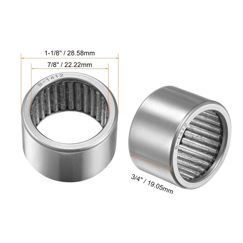 2pcs - B1412 Needle Roller Bearings 7/8"x1-1/8"x3/4" Full Complement Drawn Cup