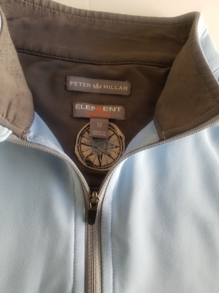 Peter Millar Men’s Medium Element 4 Wind 1/4 Zip Golf Pullover Jacket Lt Blue