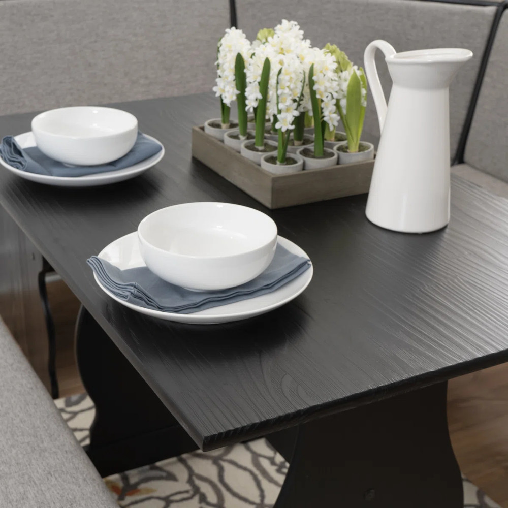 3 pc Gray Black Top Breakfast Nook Dining Set Corner Booth Bench Kitchen Table