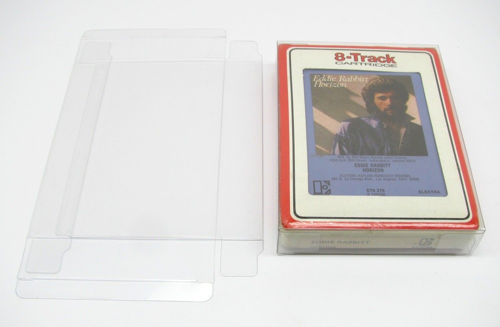 5x 8-TRACK CASSETTE - CLEAR FOLDING PLASTIC PROTECTIVE BOX/SLEEVE