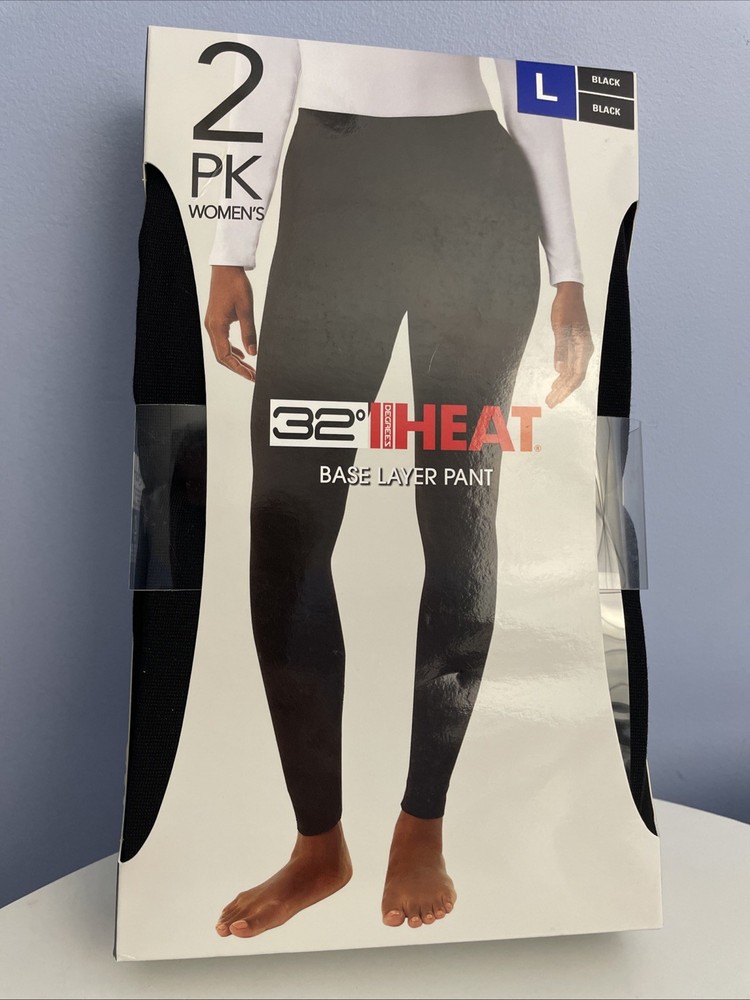 32 Degrees Heat Women’s 2-Pack Stretch Quick-Dry Base Layer Pants, Black, Large