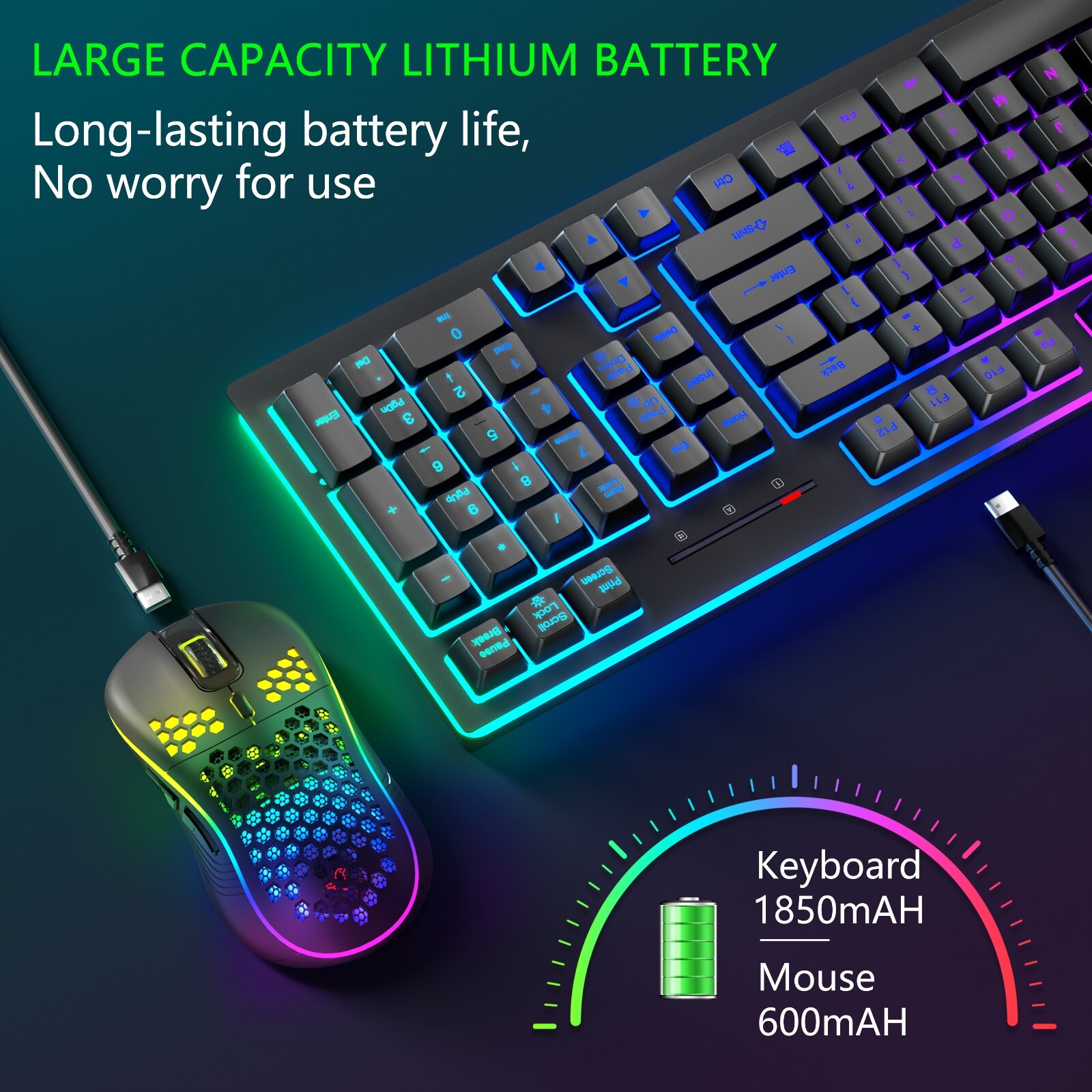 Rechargeable Wireless Keyboard and Mouse Gaming Combo Set RGB Backlit Light up