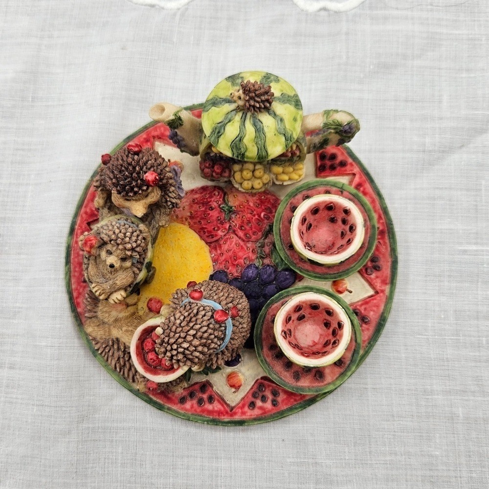 Mini Resin Hedgehog Multicolor Fruit-Themed Tea Set