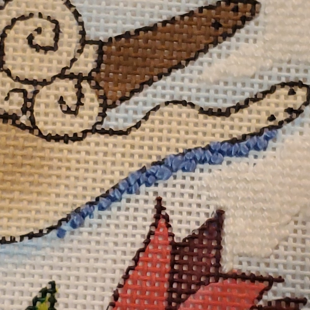 Martha Murphy handpainted needlepoint bunny rabbit jumping tulips STARTED