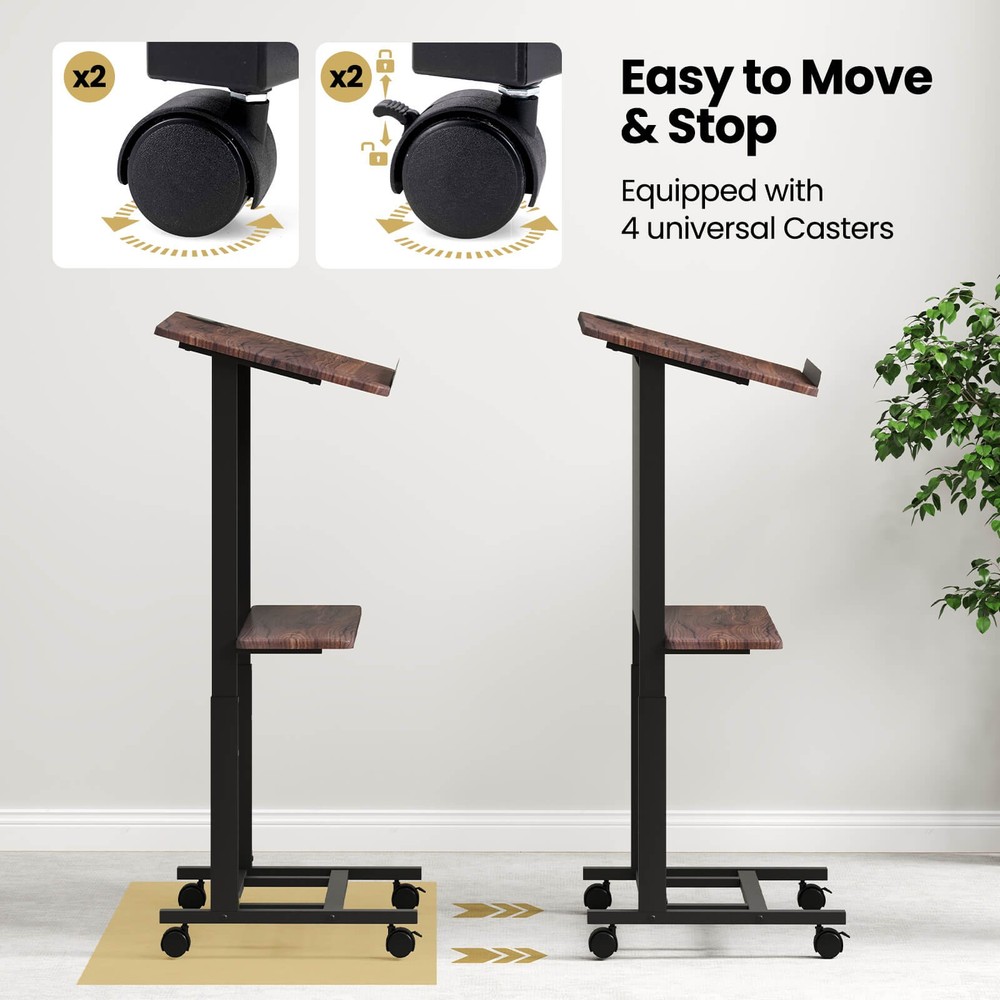 2 PCS Rolling Podium Stand 40.5"-49" Height Adjustable Lectern Table Mobile