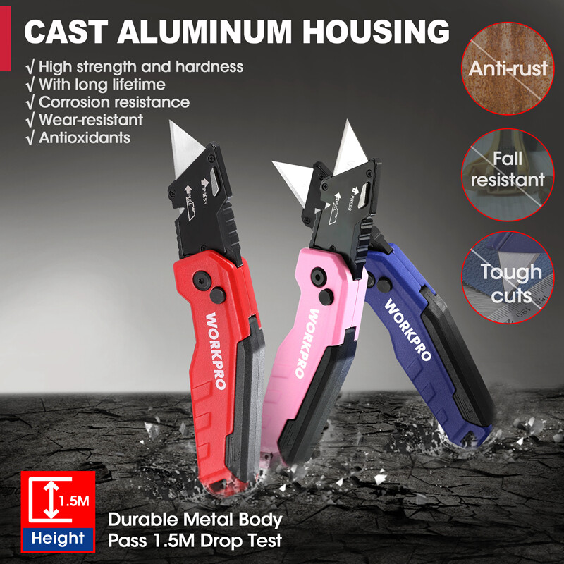 WORKPRO Compact Folding Utility Knife Box Cutter Quick Change Blade w/13PC Blade