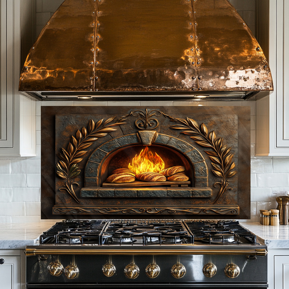 Rustic Pizza Oven Backsplash, Bread Oven Kitchen Decor, Pizzeria Wall Art