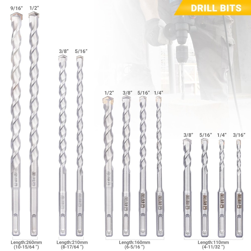 17-Piece SDS Plus Rotary Hammer Drill Bits and Chisel Set, YG8C Carbide Tips,...