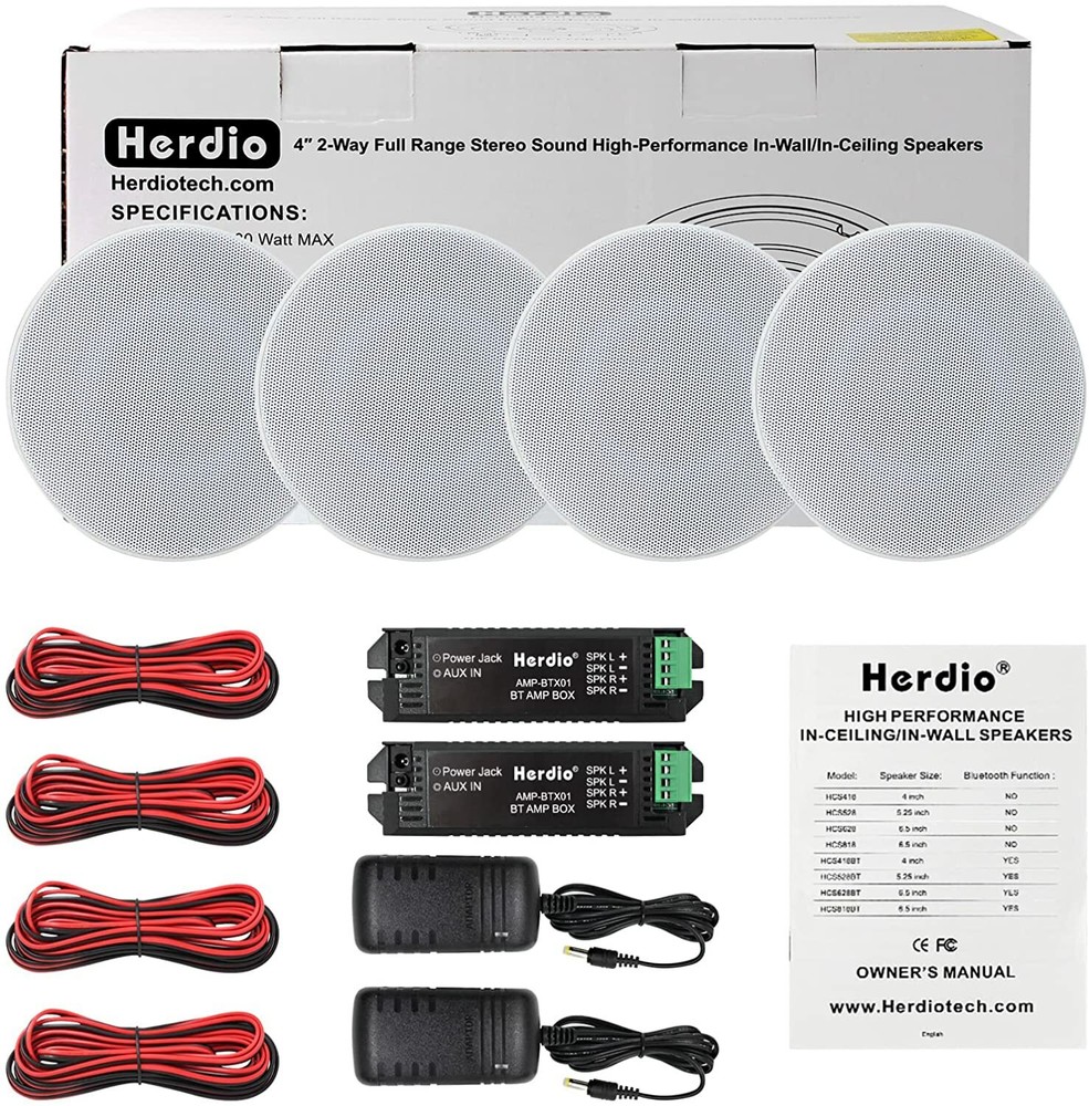 4X4" 320W Bluetooth Speakers Flush Mount In Wall Ceiling Amplifier System