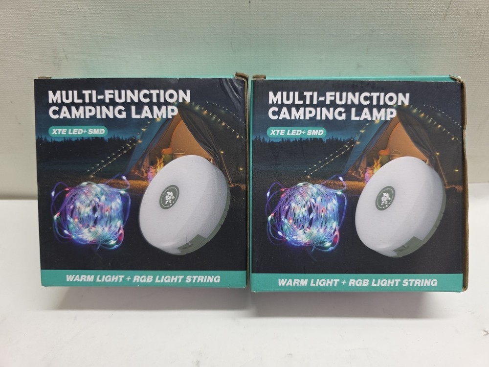 2pk Multi-Function Camping Lamp, Warm Light, RGB Light String, XTE LED+SMD