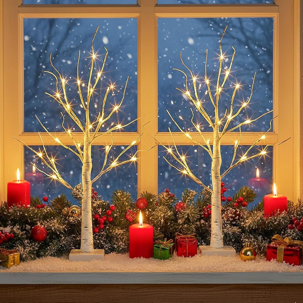 Lighted Birch Tree Easter Decorations for Home, 2Pack 24 LED Battery Operated...