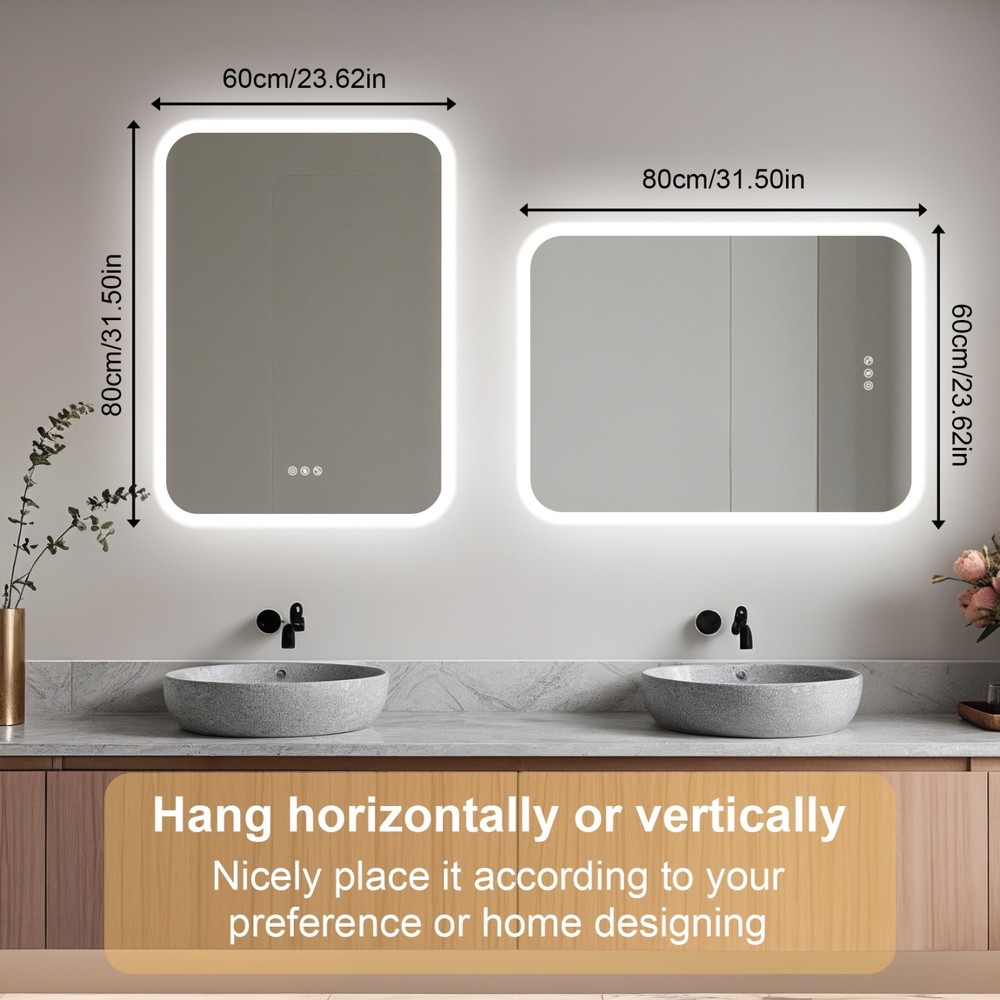 Rectangle LED Bathroom Mirror w/ Bluetooth Speaker Dimmable 3 Colors Wall Mirror