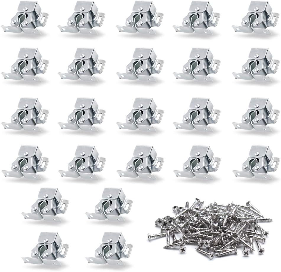 24 Pack Double Roller Catch Cabinet Latches with Spear Strike for Cupboard Close