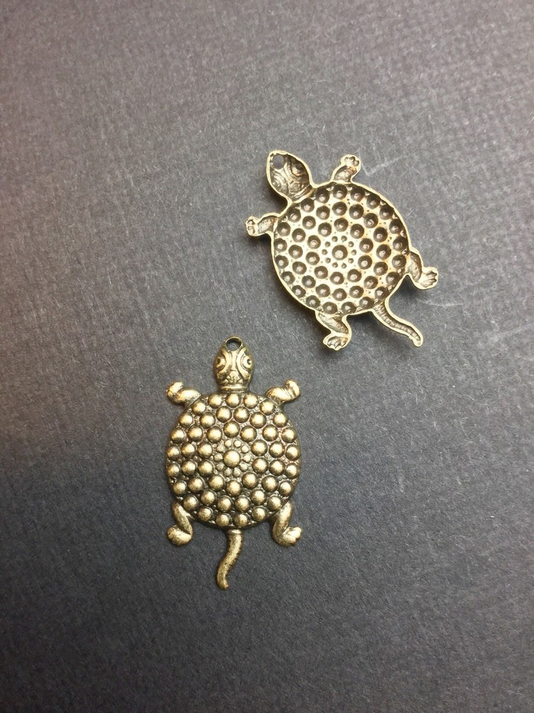 48453 - 3 Pc Turtle Jewelry Finding BRASS Oxidized