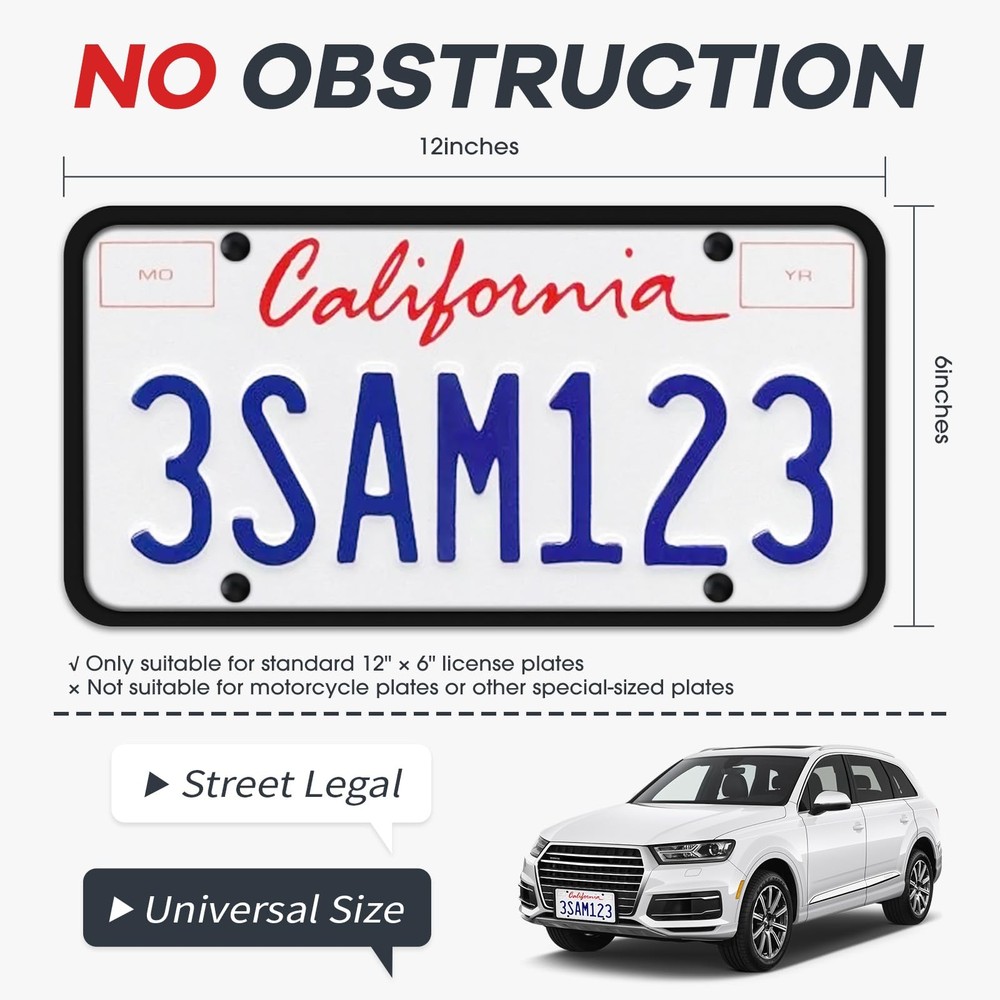 Aujen Silicone License Plate Frames,2 Pack Black Side-Opening 2