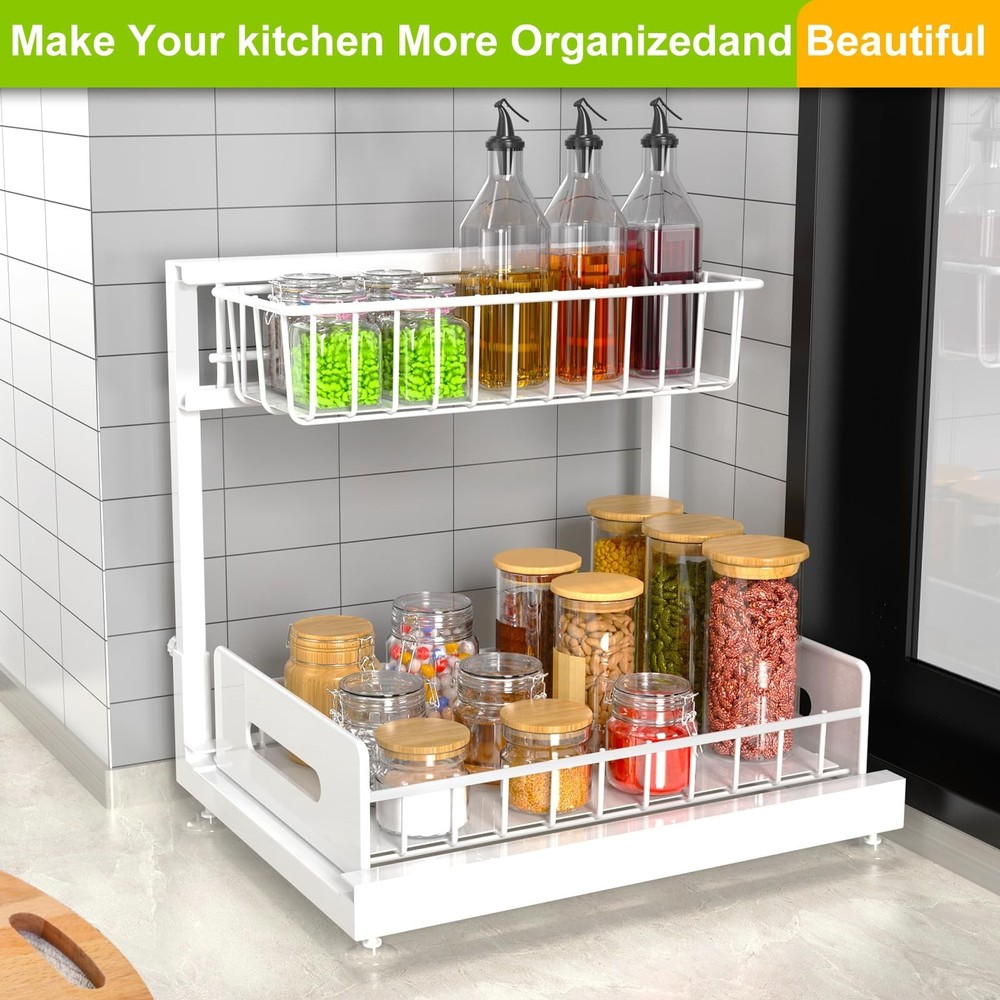 2 Pack Under Sink Organizer and Storage,Pull Out Cabinet Organizer 2 Tier Sli...