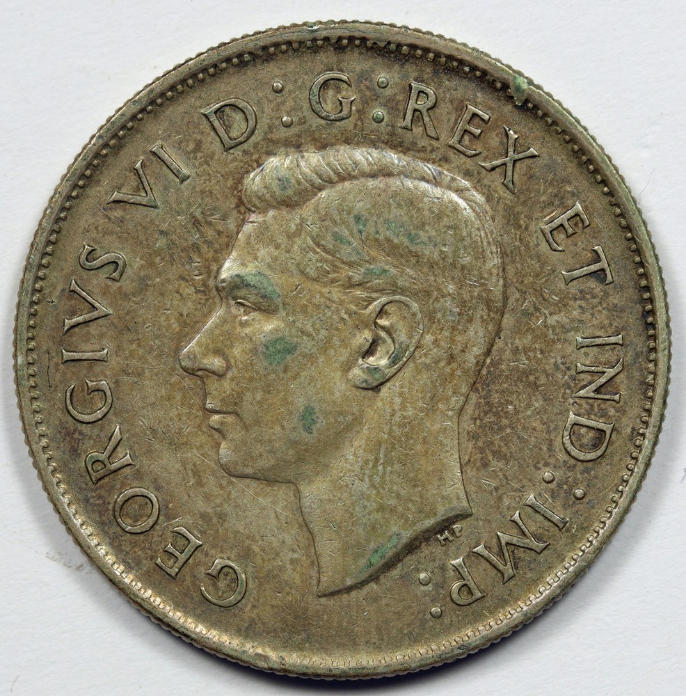 1943 50c Canada Silver Half Dollar - No Mint Mark XF