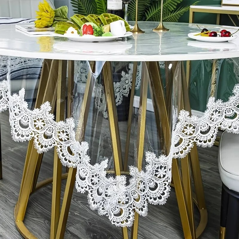 Transparent Table Cloth with Lace Embroidery